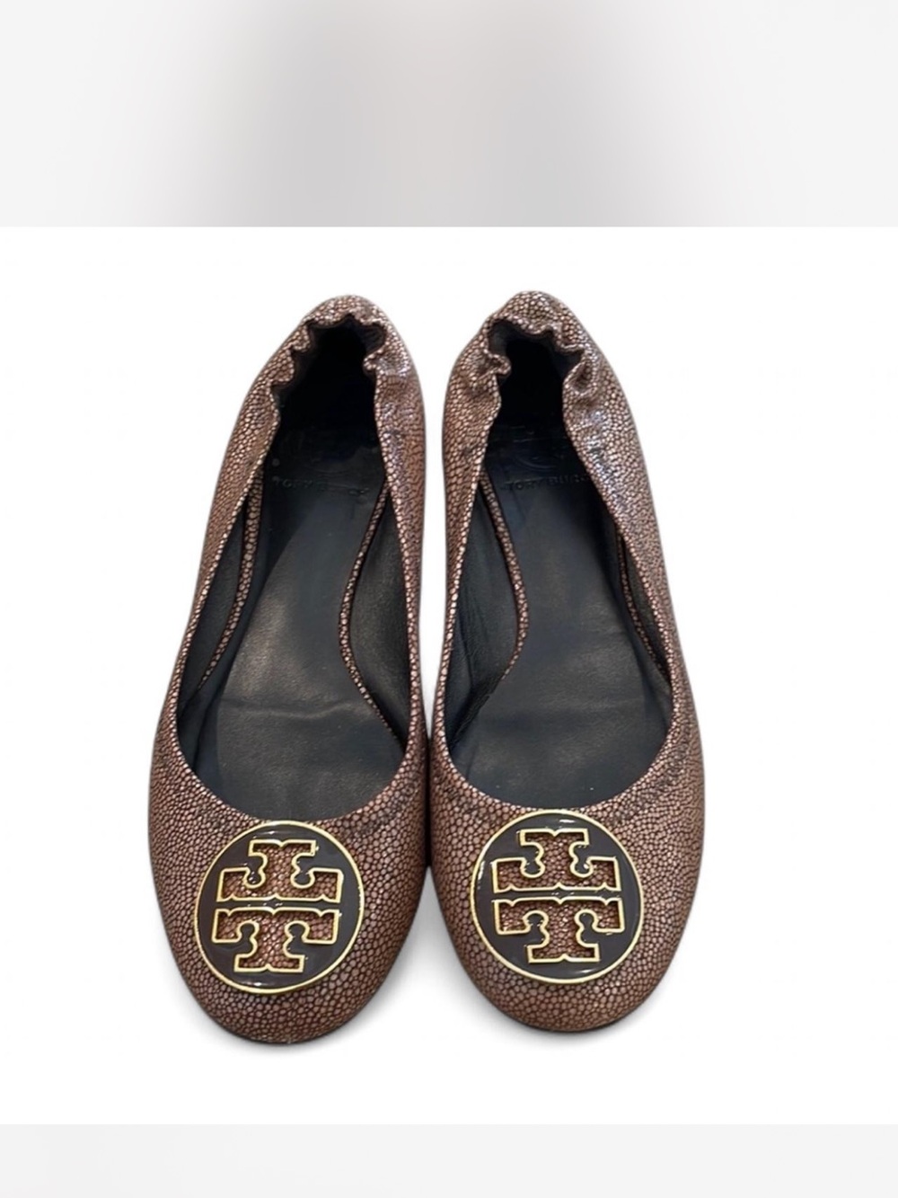 Tory Burch Bronze Metallic Logo Ballet Flats